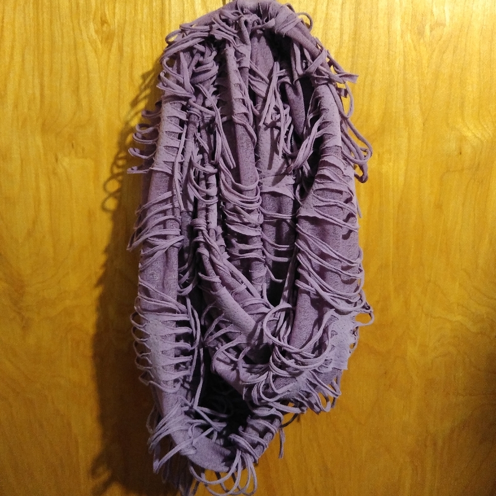 Purple fringe infinity scarf